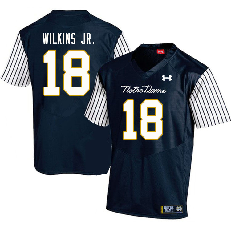 Men's NCAA Notre Dame Fighting Irish #18 Joe Wilkins Jr. Stitched College Under Armour Authentic Navy Alternate Football Jersey YB10X06LJ